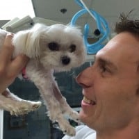 Dr. Peter Gordon getting one last visit before discharging this sweet girl.